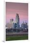 Skyline from the Missouri River at Dawn, Omaha, Nebraska, USA-Walter Bibikow-Framed Photographic Print