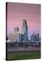 Skyline from the Missouri River at Dawn, Omaha, Nebraska, USA-Walter Bibikow-Stretched Canvas