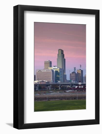 Skyline from the Missouri River at Dawn, Omaha, Nebraska, USA-Walter Bibikow-Framed Photographic Print