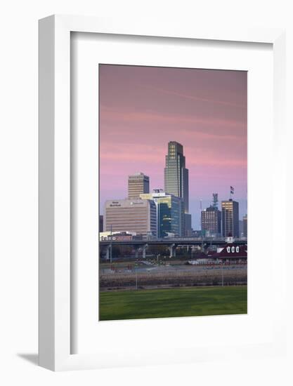 Skyline from the Missouri River at Dawn, Omaha, Nebraska, USA-Walter Bibikow-Framed Photographic Print