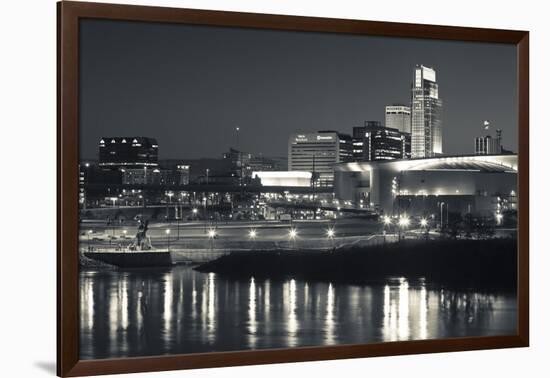 Skyline from the Missouri River at Dusk, Omaha, Nebraska, USA-Walter Bibikow-Framed Photographic Print