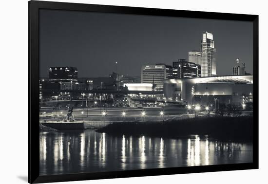 Skyline from the Missouri River at Dusk, Omaha, Nebraska, USA-Walter Bibikow-Framed Photographic Print