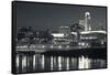 Skyline from the Missouri River at Dusk, Omaha, Nebraska, USA-Walter Bibikow-Framed Stretched Canvas