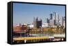 Skyline from the University of Minnesota, Minneapolis, Minnesota, USA-Walter Bibikow-Framed Stretched Canvas