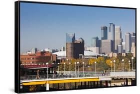 Skyline from the University of Minnesota, Minneapolis, Minnesota, USA-Walter Bibikow-Framed Stretched Canvas