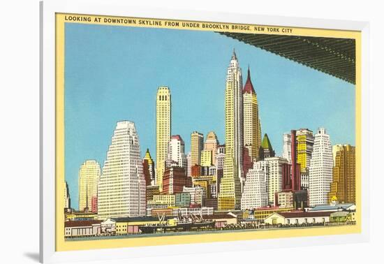 Skyline from under Brooklyn Bridge, New York City-null-Framed Art Print