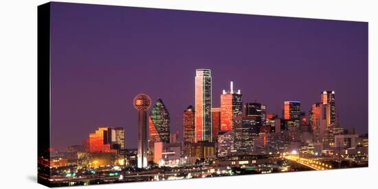 Skyline illuminated at night, Dallas, Texas, USA-null-Stretched Canvas