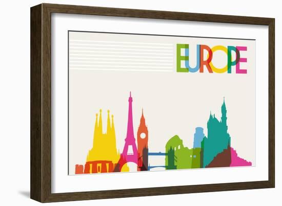 Skyline Monument Silhouette of Europe-cienpies-Framed Premium Giclee Print