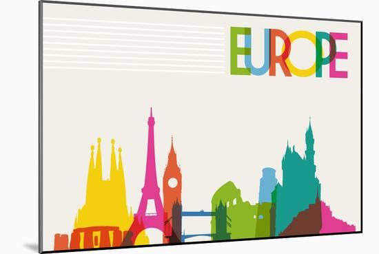 Skyline Monument Silhouette of Europe-cienpies-Mounted Premium Giclee Print