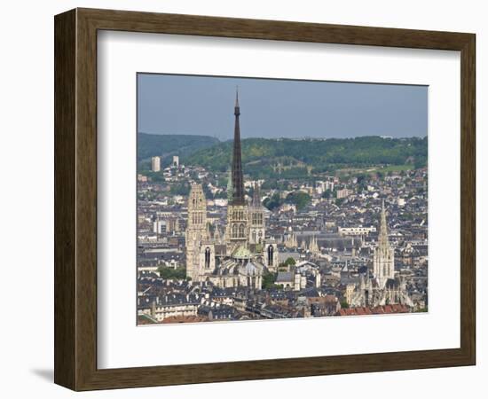 Skyline, Notre Dame Cathedral and Town Seen From St. Catherine Mountain, Rouen, Normandy, France-Guy Thouvenin-Framed Photographic Print