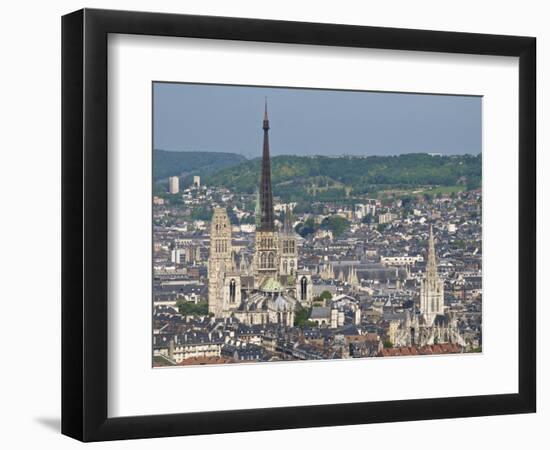 Skyline, Notre Dame Cathedral and Town Seen From St. Catherine Mountain, Rouen, Normandy, France-Guy Thouvenin-Framed Photographic Print