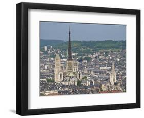 Skyline, Notre Dame Cathedral and Town Seen From St. Catherine Mountain, Rouen, Normandy, France-Guy Thouvenin-Framed Photographic Print