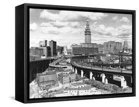 Skyline of Cleveland-Carl McDow-Framed Stretched Canvas