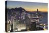 Skyline of Hong Kong Island at sunset, Hong Kong, China-Ian Trower-Stretched Canvas