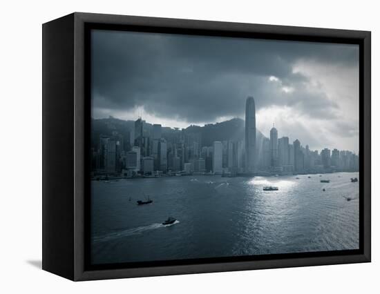 Skyline of Hong Kong Island Viewed across Victoria Harbour, Hong Kong, China-Jon Arnold-Framed Stretched Canvas