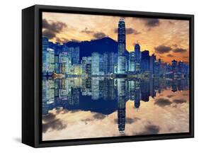 Skyline of Hong Kong Island-Sean Pavone-Framed Stretched Canvas