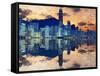 Skyline of Hong Kong Island-Sean Pavone-Framed Stretched Canvas