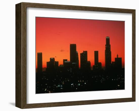 Skyline of Los Angeles at Sunset, CA-Mitch Diamond-Framed Premium Photographic Print