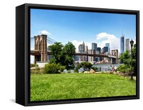 Skyline of Manhattan, Brooklyn Bridge Park, New York City, United States-Philippe Hugonnard-Framed Stretched Canvas