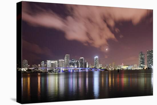 Skyline of Miami Downtown, Miami, Port Boulevard Bridge, Night, Florida, Usa-Axel Schmies-Stretched Canvas