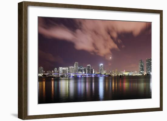 Skyline of Miami Downtown, Miami, Port Boulevard Bridge, Night, Florida, Usa-Axel Schmies-Framed Photographic Print