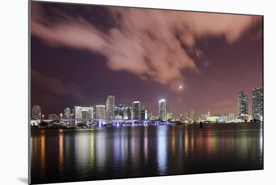 Skyline of Miami Downtown, Miami, Port Boulevard Bridge, Night, Florida, Usa-Axel Schmies-Mounted Photographic Print