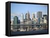 Skyline of New York City with East River, Manhattan and Brooklyn Bridge-Alan Schein-Framed Stretched Canvas