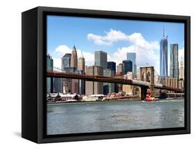 Skyline of NYC with One World Trade Center and East River, Manhattan and Brooklyn Bridge, US-Philippe Hugonnard-Framed Stretched Canvas