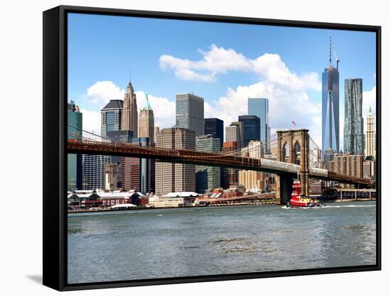 Skyline of NYC with One World Trade Center and East River, Manhattan and Brooklyn Bridge, US-Philippe Hugonnard-Framed Stretched Canvas