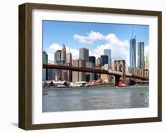 Skyline of NYC with One World Trade Center and East River, Manhattan and Brooklyn Bridge, US-Philippe Hugonnard-Framed Premium Photographic Print