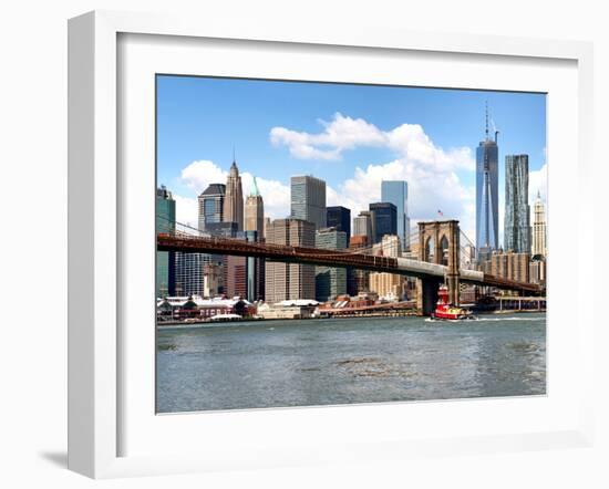 Skyline of NYC with One World Trade Center and East River, Manhattan and Brooklyn Bridge, US-Philippe Hugonnard-Framed Premium Photographic Print