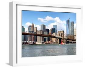 Skyline of NYC with One World Trade Center and East River, Manhattan and Brooklyn Bridge, US-Philippe Hugonnard-Framed Premium Photographic Print