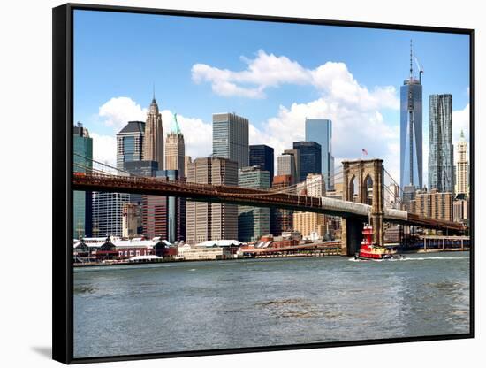 Skyline of NYC with One World Trade Center and East River, Manhattan and Brooklyn Bridge, US-Philippe Hugonnard-Framed Stretched Canvas