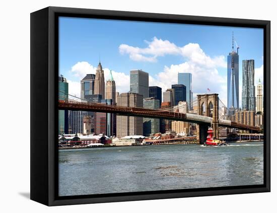Skyline of NYC with One World Trade Center and East River, Manhattan and Brooklyn Bridge, US-Philippe Hugonnard-Framed Stretched Canvas