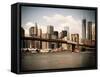 Skyline of NYC with One World Trade Center and East River, Manhattan and Brooklyn Bridge, Vintage-Philippe Hugonnard-Framed Stretched Canvas