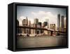 Skyline of NYC with One World Trade Center and East River, Manhattan and Brooklyn Bridge, Vintage-Philippe Hugonnard-Framed Stretched Canvas