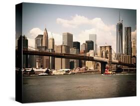 Skyline of NYC with One World Trade Center and East River, Manhattan and Brooklyn Bridge, Vintage-Philippe Hugonnard-Stretched Canvas