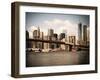 Skyline of NYC with One World Trade Center and East River, Manhattan and Brooklyn Bridge, Vintage-Philippe Hugonnard-Framed Premium Photographic Print