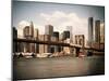 Skyline of NYC with One World Trade Center and East River, Manhattan and Brooklyn Bridge, Vintage-Philippe Hugonnard-Mounted Premium Photographic Print