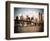 Skyline of NYC with One World Trade Center and East River, Manhattan and Brooklyn Bridge, Vintage-Philippe Hugonnard-Framed Art Print