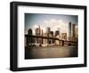 Skyline of NYC with One World Trade Center and East River, Manhattan and Brooklyn Bridge, Vintage-Philippe Hugonnard-Framed Art Print