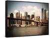 Skyline of NYC with One World Trade Center and East River, Manhattan and Brooklyn Bridge, Vintage-Philippe Hugonnard-Framed Stretched Canvas