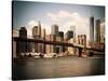 Skyline of NYC with One World Trade Center and East River, Manhattan and Brooklyn Bridge, Vintage-Philippe Hugonnard-Stretched Canvas