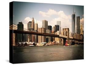 Skyline of NYC with One World Trade Center and East River, Manhattan and Brooklyn Bridge, Vintage-Philippe Hugonnard-Stretched Canvas