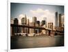Skyline of NYC with One World Trade Center and East River, Manhattan and Brooklyn Bridge, Vintage-Philippe Hugonnard-Framed Art Print