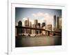 Skyline of NYC with One World Trade Center and East River, Manhattan and Brooklyn Bridge, Vintage-Philippe Hugonnard-Framed Art Print