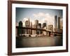 Skyline of NYC with One World Trade Center and East River, Manhattan and Brooklyn Bridge, Vintage-Philippe Hugonnard-Framed Art Print