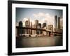 Skyline of NYC with One World Trade Center and East River, Manhattan and Brooklyn Bridge, Vintage-Philippe Hugonnard-Framed Art Print