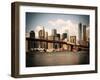 Skyline of NYC with One World Trade Center and East River, Manhattan and Brooklyn Bridge, Vintage-Philippe Hugonnard-Framed Art Print