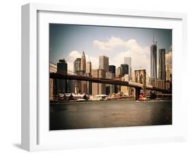 Skyline of NYC with One World Trade Center and East River, Manhattan and Brooklyn Bridge, Vintage-Philippe Hugonnard-Framed Art Print